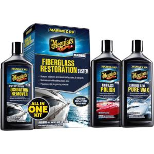 imageMeguiars M4965 MarineRV Fiberglass Restoration System 3Piece Marine Fiberglass Repair Kit Featuring Oxidation Remover for Boat Care Plus Boat Polish and WaxRestoration System