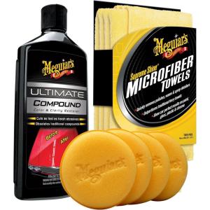 imageMeguiars Ultimate Compound 16 oz Bundle Includes Supreme Shine 4quot Foam Applicator Pads 4 Pack and Supreme Shine Microfiber Towels 3 PackCompound  Applicator Pad Bundle