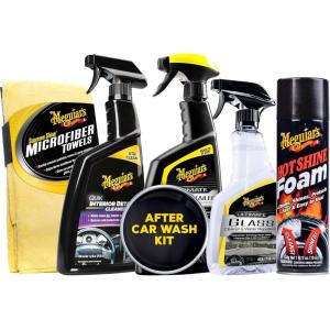 imageMeguiars Post DriveThru Car Wash Touch Up Bundle  Includes Quik Interior Detailer Ultimate Glass Cleaner Ultimate Quik Detailer Hot Shine Tire Foam and Supreme Shine Microfiber TowelsPost DriveThru Car Wash Touch Up Bundle