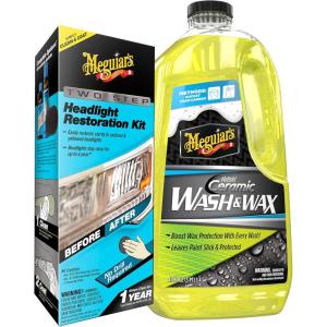 imageMeguiars Two Step Headlight Restoration Kit Headlight Cleaner Restores Clear Car Plastic and Protects from ReOxidation Includes Headlight Coating and Cleaning Solution  4 Count 1 Pack2 Step Headlight Kit  Wash  Wax