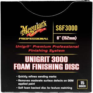 imageMeguiars Professional Unigrit 3000 Grit 6quot Foam Finishing Discs S6F3000 Precise Uniform Grit for Smooth and Even Sanding That Buffs Out Easily Micro Hook and Loop Backing 15 PackFinishing Disc