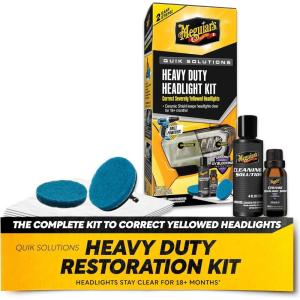 imageMeguiars Heavy Duty Headlight Kit  This Headlight Restoration Kit Includes Headlight Cleaner Ceramic Protection Drill Backing Plate Pads ampamp Towelettes 18 Plus Months of Protection Car Care Kit