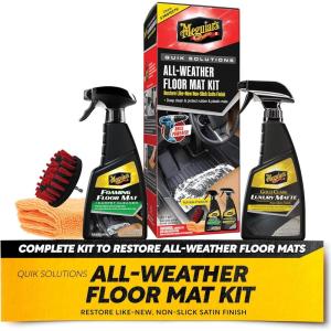 imageMeguiars Quik Solutions AllWeather Floor Mat Kit  All Weather Floor Mat Cleaner and Car Mat Protectant That Deep Cleans ampamp Restores a LikeNew NonSlick Finish  Includes Drill Attachment Kit